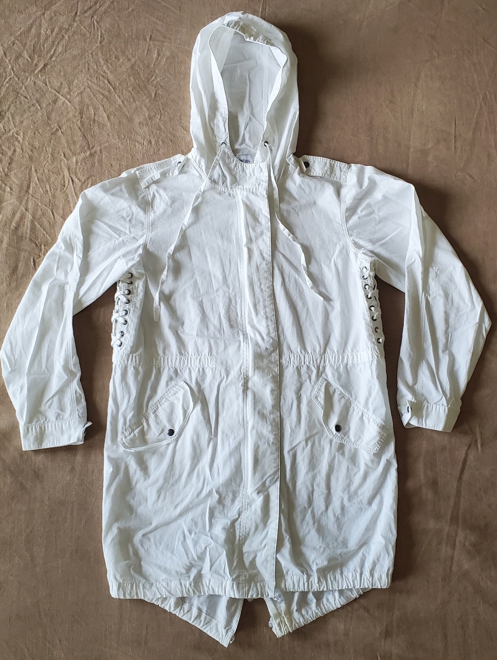 White Cotton Parka Women's Jacket Small
